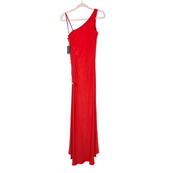 NWT Mac Duggal One Shoulder Ruched Jersey Evening Gown 8 Cherry #9673 #9674 - Picture 5 of 9